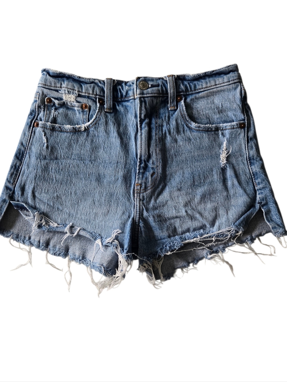 Abercrombie Mom Shorts 26 High Rise Distressed Denim Cutoff Raw Hem
